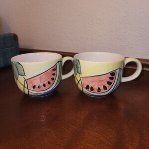 Set of 2 Vintage Colorado Belle Fruit Mugs Watermelon/Grapes/Pineapple